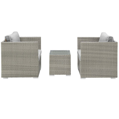 Repose 3 Piece Outdoor Patio Sectional Set, Sunbrella Rattan Wicker, Grey Gray 14002