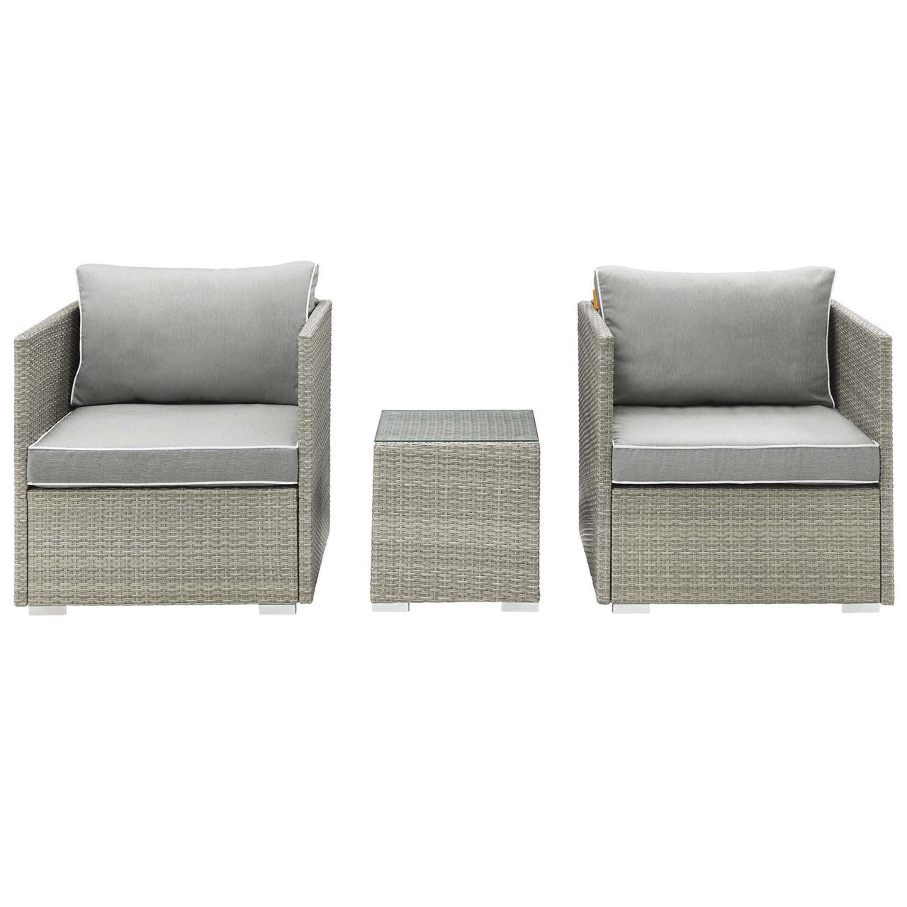 Repose 3 Piece Outdoor Patio Sectional Set, Sunbrella Rattan Wicker, Grey Gray 14002