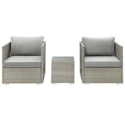 Repose 3 Piece Outdoor Patio Sectional Set, Sunbrella Rattan Wicker, Grey Gray 14002