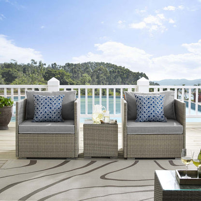 Repose 3 Piece Outdoor Patio Sectional Set, Sunbrella Rattan Wicker, Grey Gray 14002