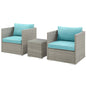 Repose 3 Piece Outdoor Patio Sectional Set, Sunbrella Rattan Wicker, Blue Light Gray 14004