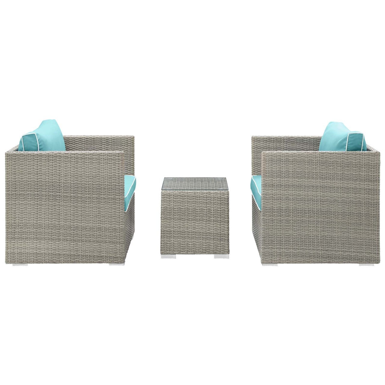 Repose 3 Piece Outdoor Patio Sectional Set, Sunbrella Rattan Wicker, Blue Light Gray 14004
