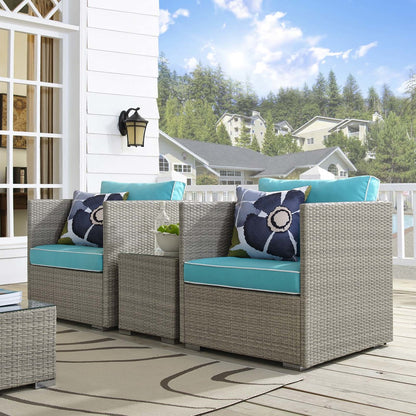 Repose 3 Piece Outdoor Patio Sectional Set, Sunbrella Rattan Wicker, Blue Light Gray 14004