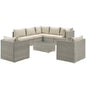 Repose 8 Piece Outdoor Patio Sectional Set, Sunbrella Rattan Wicker, Light Gray Beige 14008