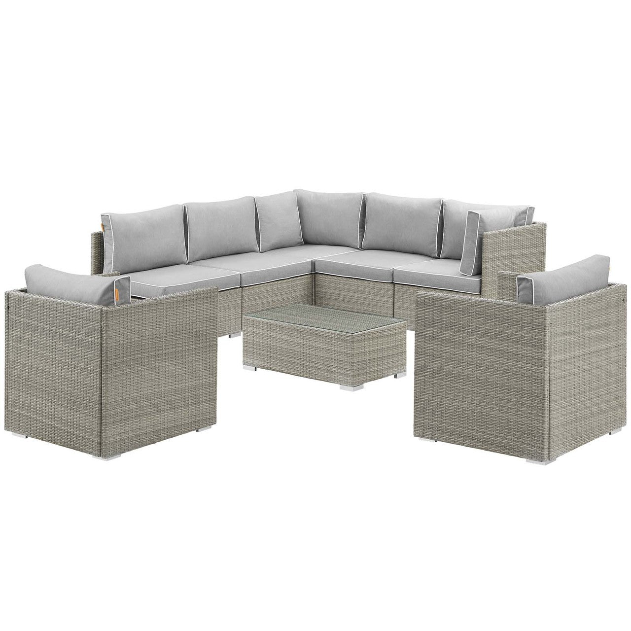 Repose 8 Piece Outdoor Patio Sectional Set, Sunbrella Rattan Wicker, Grey Gray 14010