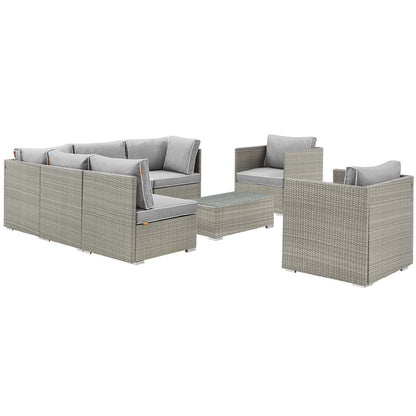 Repose 8 Piece Outdoor Patio Sectional Set, Sunbrella Rattan Wicker, Grey Gray 14010