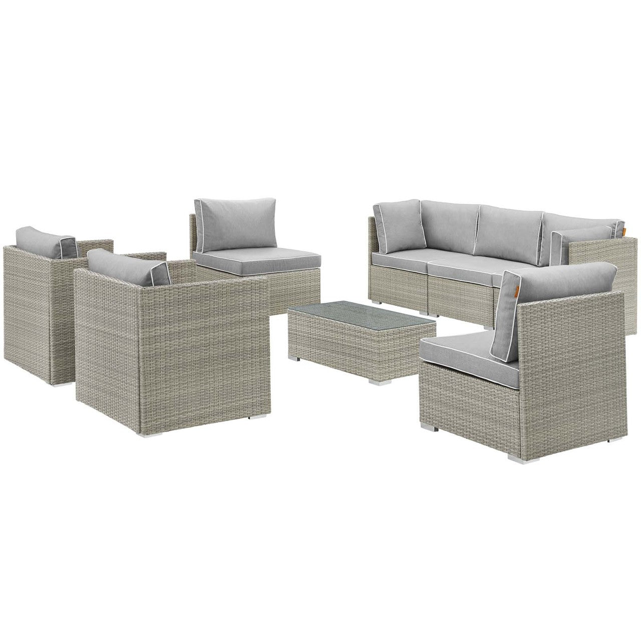 Repose 8 Piece Outdoor Patio Sectional Set, Sunbrella Rattan Wicker, Grey Gray 14010