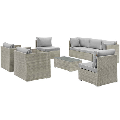 Repose 8 Piece Outdoor Patio Sectional Set, Sunbrella Rattan Wicker, Grey Gray 14010