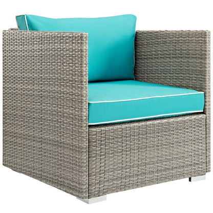 Repose 8 Piece Outdoor Patio Sectional Set, Sunbrella Rattan Wicker, Blue Light Gray 14012