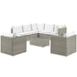 Repose 8 Piece Outdoor Patio Sectional Set, Sunbrella Rattan Wicker, White Light Gray 14013