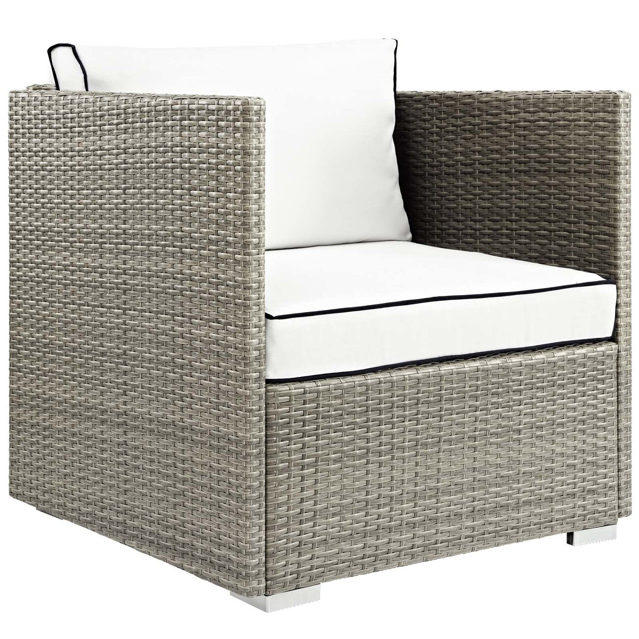 Repose 8 Piece Outdoor Patio Sectional Set, Sunbrella Rattan Wicker, White Light Gray 14013