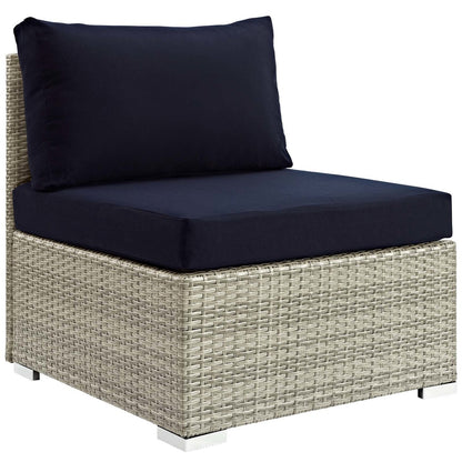Repose 8 Piece Outdoor Patio Sunbrella® Sectional Set, Sunbrella Rattan Wicker, Navy Blue Light Gray 14015
