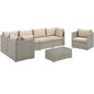 Repose 7 Piece Outdoor Patio Sectional Set, Sunbrella Rattan Wicker, Light Gray Beige 14016