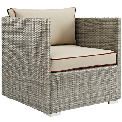 Repose 7 Piece Outdoor Patio Sectional Set, Sunbrella Rattan Wicker, Light Gray Beige 14016