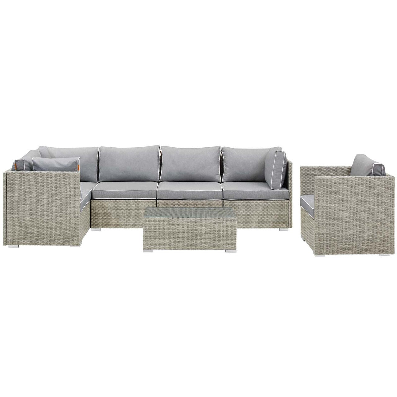 Repose 7 Piece Outdoor Patio Sectional Set, Sunbrella Rattan Wicker, Grey Gray 14018
