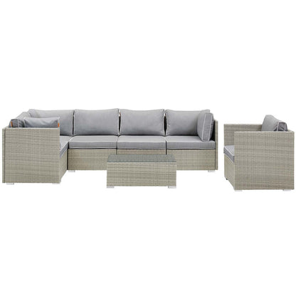 Repose 7 Piece Outdoor Patio Sectional Set, Sunbrella Rattan Wicker, Grey Gray 14018