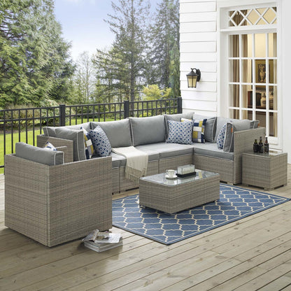 Repose 7 Piece Outdoor Patio Sectional Set, Sunbrella Rattan Wicker, Grey Gray 14018