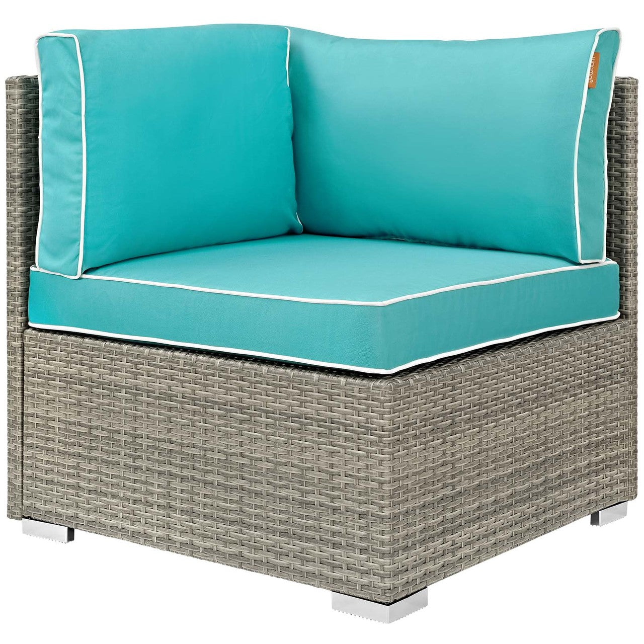 Repose 7 Piece Outdoor Patio Sectional Set, Sunbrella Rattan Wicker, Blue Light Gray 14020