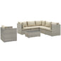 Repose 7 Piece Outdoor Patio Sunbrella® Sectional Set, Sunbrella Rattan Wicker, Light Gray Beige 14022