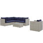 Repose 7 Piece Outdoor Patio Sunbrella® Sectional Set, Sunbrella Rattan Wicker, Navy Blue Light Gray 14023