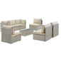 Repose 8 Piece Outdoor Patio Sectional Set, Sunbrella Rattan Wicker, Light Gray Beige 14024