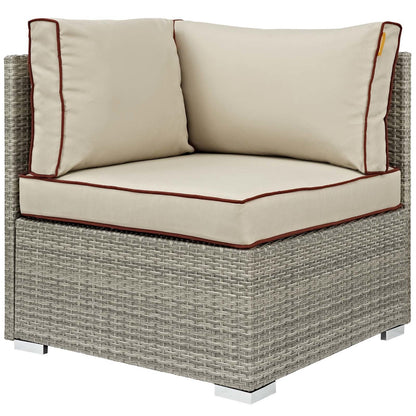 Repose 8 Piece Outdoor Patio Sectional Set, Sunbrella Rattan Wicker, Light Gray Beige 14024