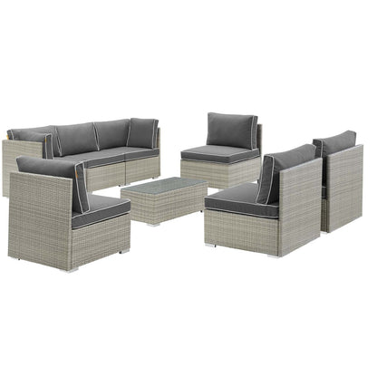 Repose 8 Piece Outdoor Patio Sectional Set, Sunbrella Rattan Wicker, Dark Grey Gray 14025
