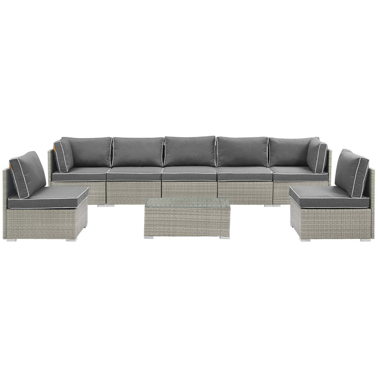 Repose 8 Piece Outdoor Patio Sectional Set, Sunbrella Rattan Wicker, Dark Grey Gray 14025