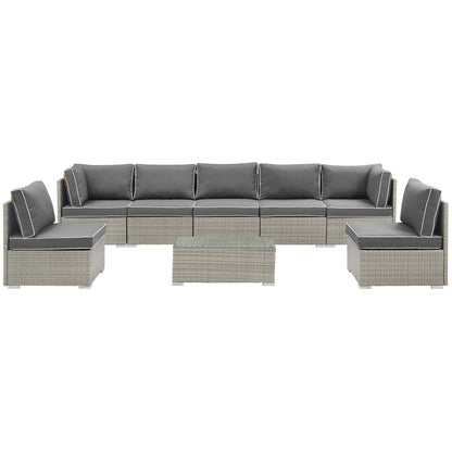 Repose 8 Piece Outdoor Patio Sectional Set, Sunbrella Rattan Wicker, Dark Grey Gray 14025