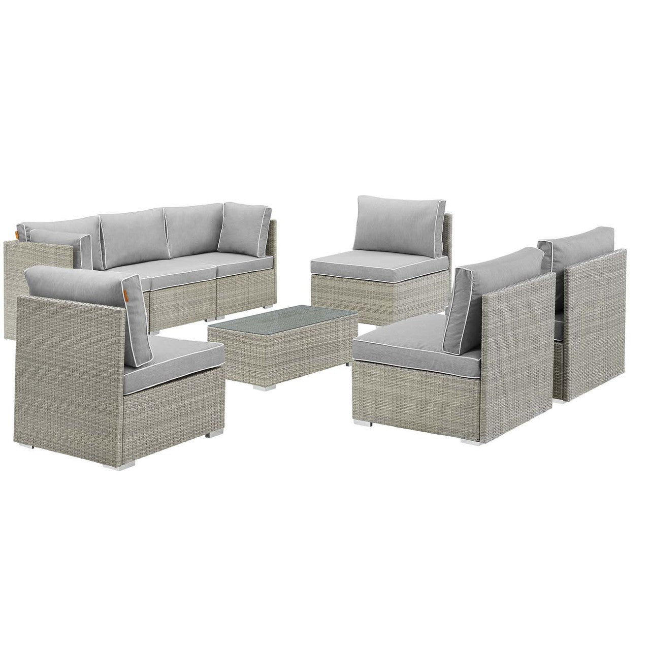 Repose 8 Piece Outdoor Patio Sectional Set, Sunbrella Rattan Wicker, Grey Gray 14026