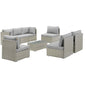 Repose 8 Piece Outdoor Patio Sectional Set, Sunbrella Rattan Wicker, Grey Gray 14026