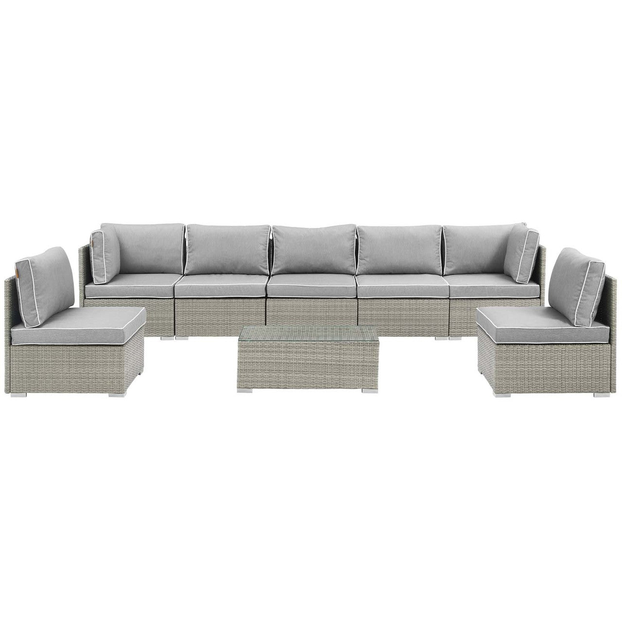 Repose 8 Piece Outdoor Patio Sectional Set, Sunbrella Rattan Wicker, Grey Gray 14026