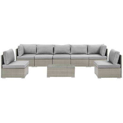Repose 8 Piece Outdoor Patio Sectional Set, Sunbrella Rattan Wicker, Grey Gray 14026