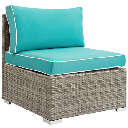 Repose 8 Piece Outdoor Patio Sectional Set, Sunbrella Rattan Wicker, Blue Light Gray 14028