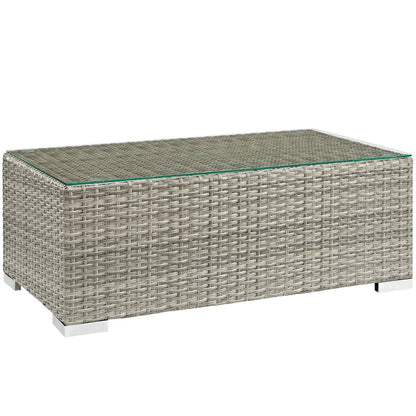 Repose 8 Piece Outdoor Patio Sectional Set, Sunbrella Rattan Wicker, Blue Light Gray 14028
