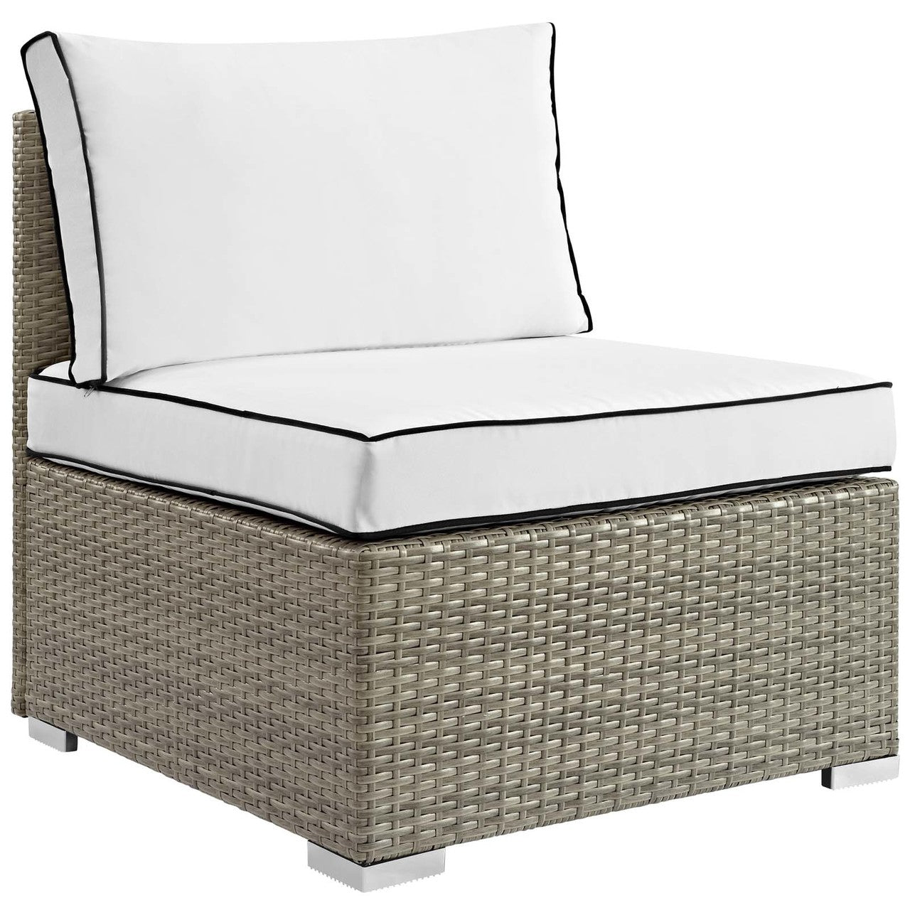 Repose 8 Piece Outdoor Patio Sectional Set, Sunbrella Rattan Wicker, White Light Gray 14029