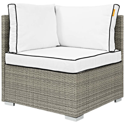 Repose 8 Piece Outdoor Patio Sectional Set, Sunbrella Rattan Wicker, White Light Gray 14029