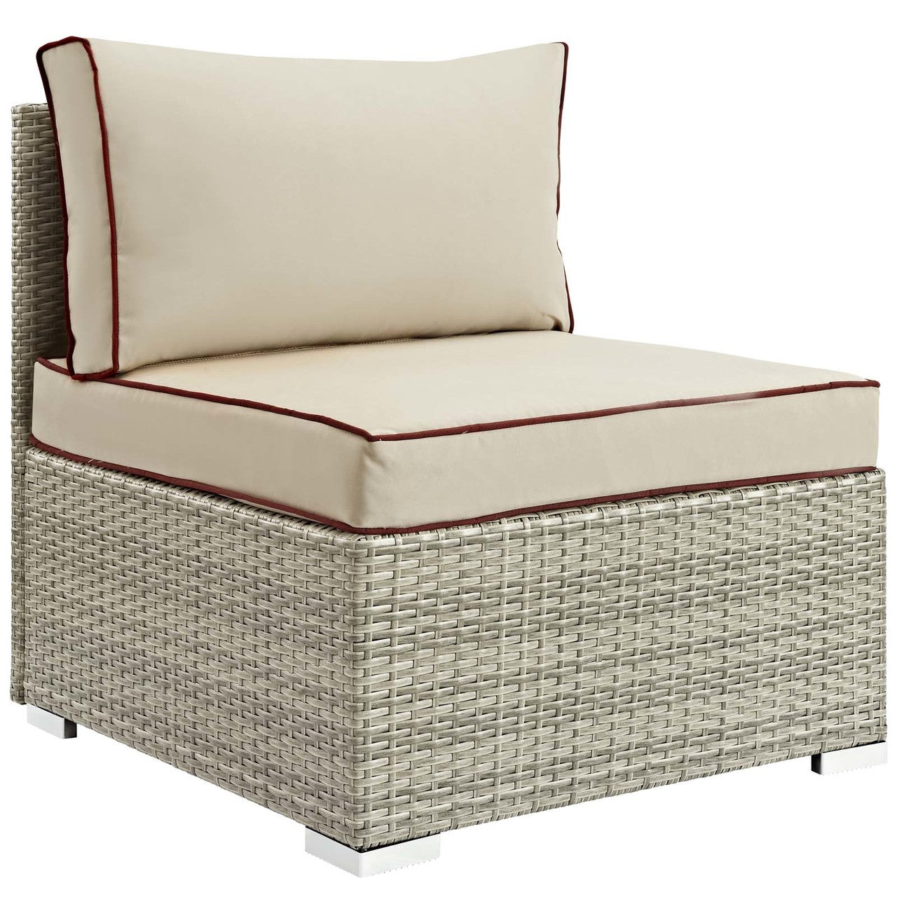 Repose 6 Piece Outdoor Patio Sectional Set, Sunbrella Rattan Wicker, Light Gray Beige 14032