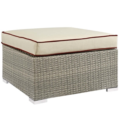 Repose 6 Piece Outdoor Patio Sectional Set, Sunbrella Rattan Wicker, Light Gray Beige 14032