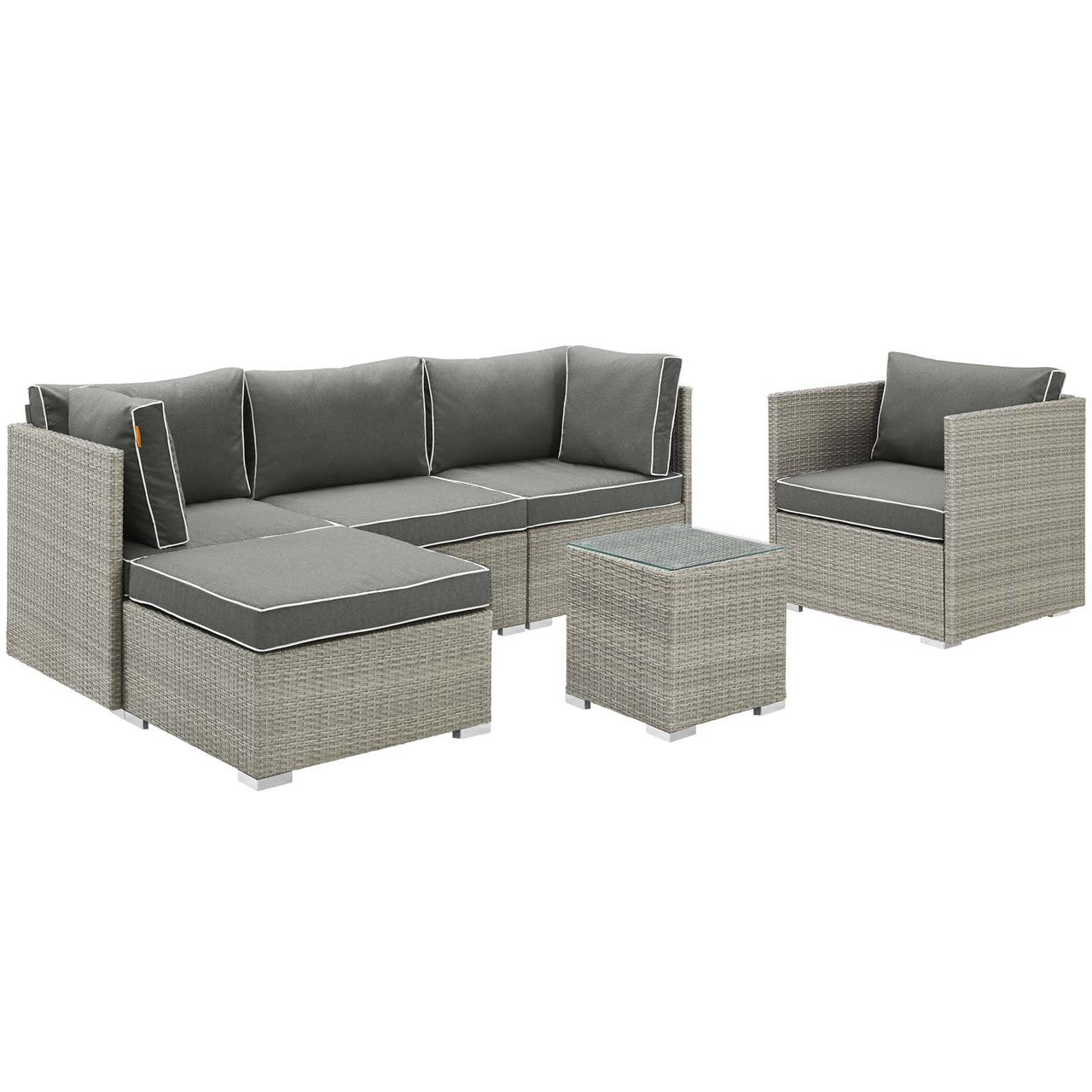 Repose 6 Piece Outdoor Patio Sectional Set, Sunbrella Rattan Wicker, Dark Grey Gray 14033