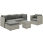 Repose 6 Piece Outdoor Patio Sectional Set, Sunbrella Rattan Wicker, Dark Grey Gray 14033