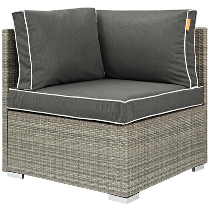 Repose 6 Piece Outdoor Patio Sectional Set, Sunbrella Rattan Wicker, Dark Grey Gray 14033