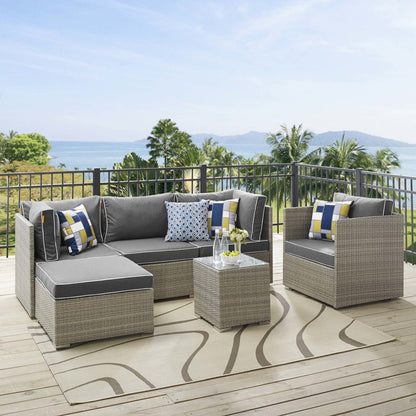 Repose 6 Piece Outdoor Patio Sectional Set, Sunbrella Rattan Wicker, Dark Grey Gray 14033