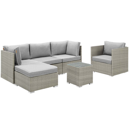 Repose 6 Piece Outdoor Patio Sectional Set, Sunbrella Rattan Wicker, Grey Gray 14034