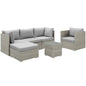 Repose 6 Piece Outdoor Patio Sectional Set, Sunbrella Rattan Wicker, Grey Gray 14034