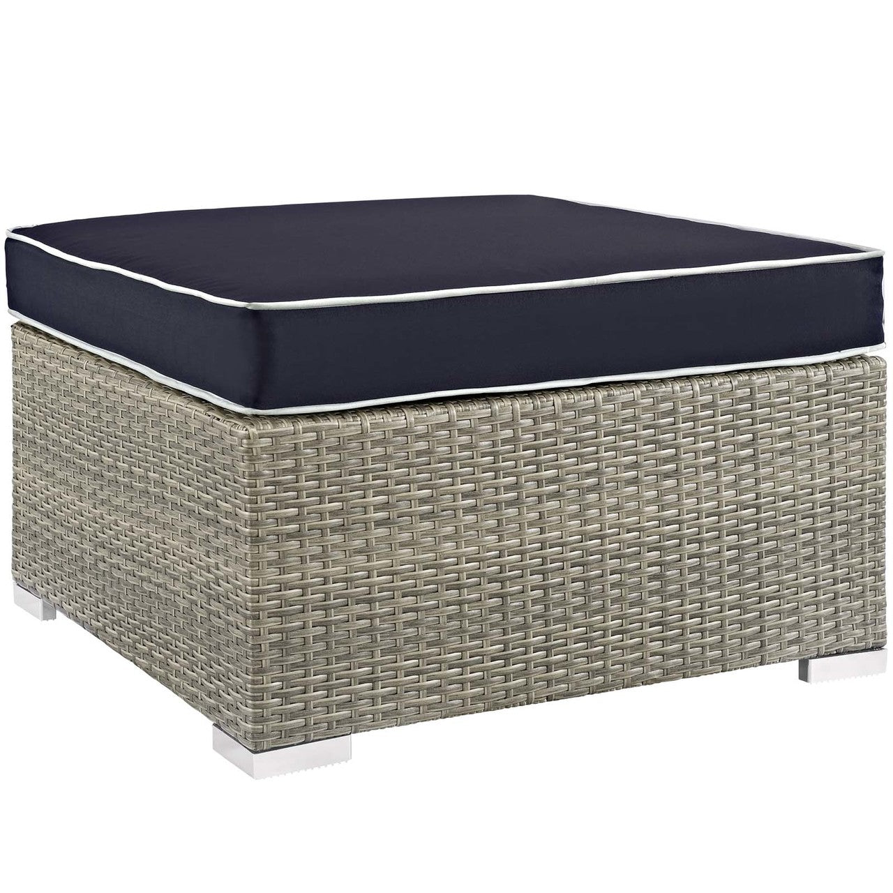 Repose 6 Piece Outdoor Patio Sectional Set, Sunbrella Rattan Wicker, Navy Blue Light Gray 14035