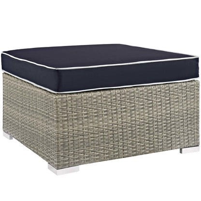 Repose 6 Piece Outdoor Patio Sectional Set, Sunbrella Rattan Wicker, Navy Blue Light Gray 14035