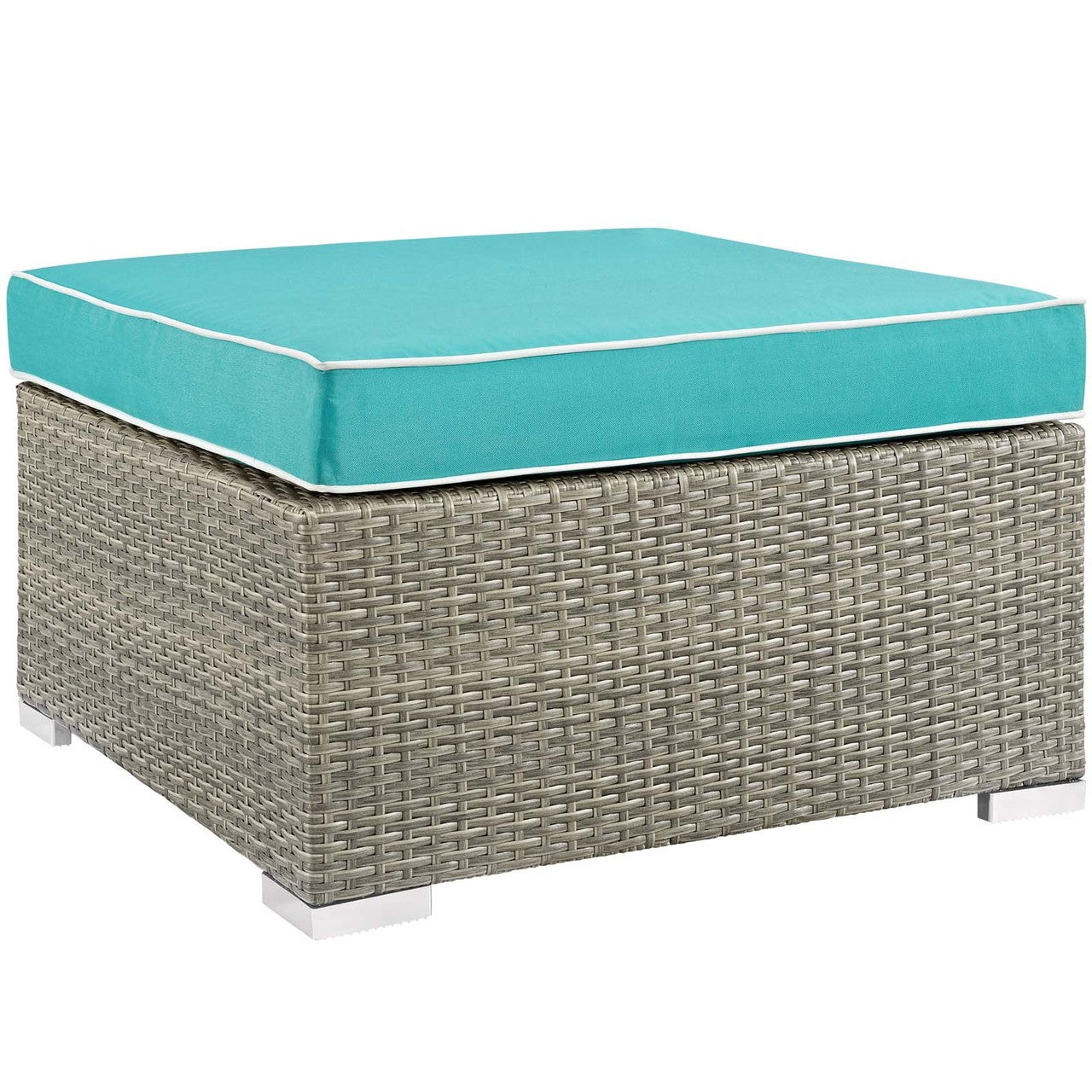 Repose 6 Piece Outdoor Patio Sectional Set, Sunbrella Rattan Wicker, Blue Light Gray 14036