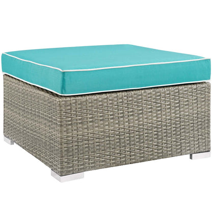 Repose 6 Piece Outdoor Patio Sectional Set, Sunbrella Rattan Wicker, Blue Light Gray 14036
