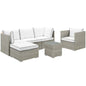 Repose 6 Piece Outdoor Patio Sectional Set, Sunbrella Rattan Wicker, White Light Gray 14037